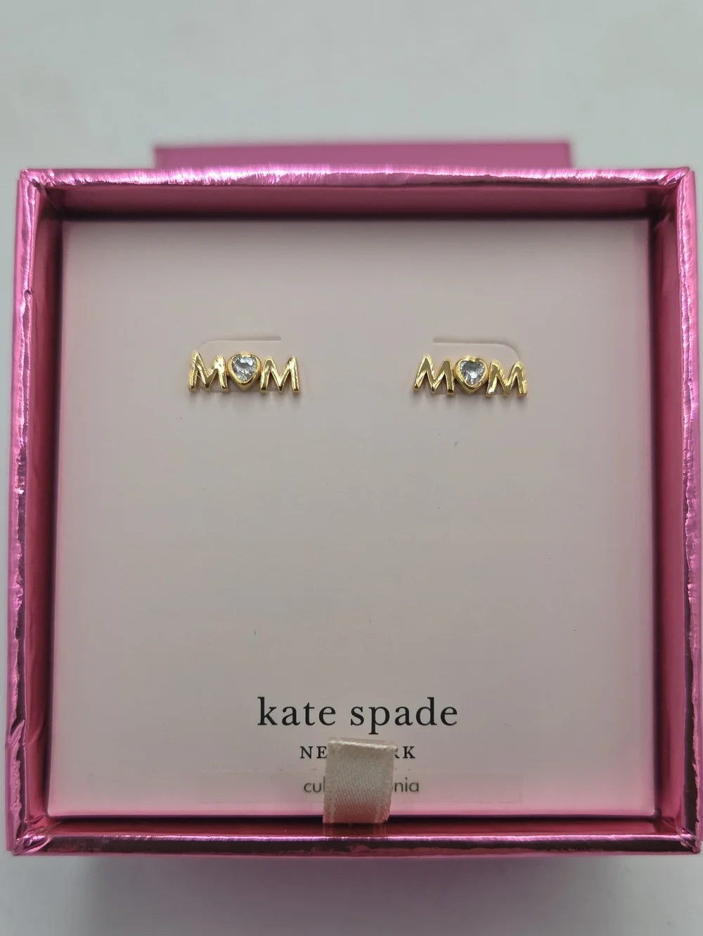 kate spade Gold Tone LOVE YOU, MOM Earrings with Clear CZ